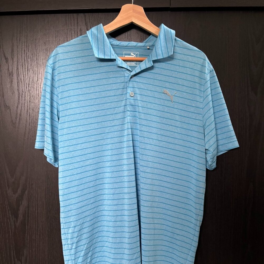 Puma Golf Men’s Performance Polo Blue Striped Short Sleeve Shirt Size M